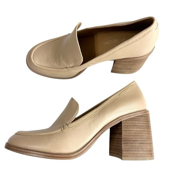 Crown Vintage Caitlun Pump Leather Cream Block Heel Loafers Size 10 Preppy - Picture 13 of 15